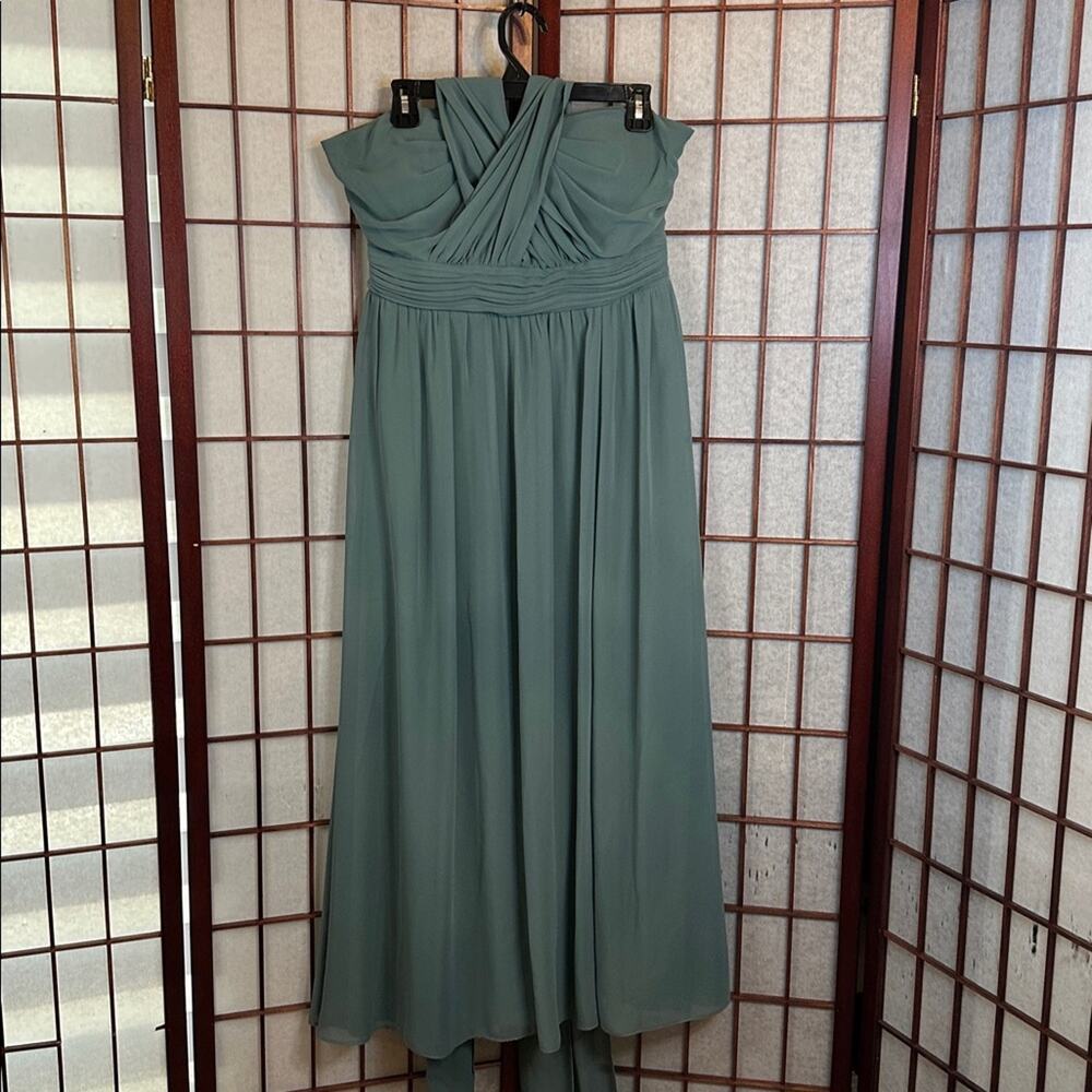 Birds Grey Elegant Strapless Green Dress with Shawl size large - Picture 6 of 9